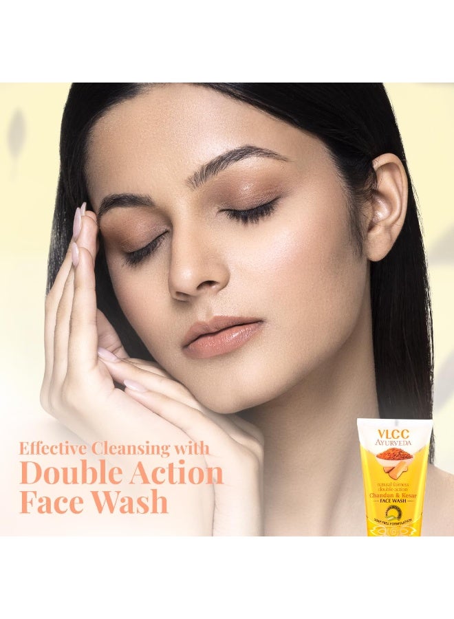 VLCC Ayurveda Natural Fairness Chandan & Kesar Face Wash - 100ml X 2 (Pack of 2) | Complexion Brightening Everyday Facewash | Saffron for Anti-Ageing Benefits | Ayurvedic Facewash for All Skin Types - Image 4